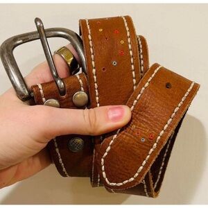 Free People x Bed Stu brown leather belt with detailing Large